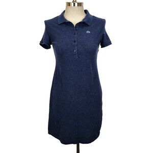 Lacoste Polo Shirt Dress Slim Fit FR 42 US L Blue Mini Pique Cotton Short‎